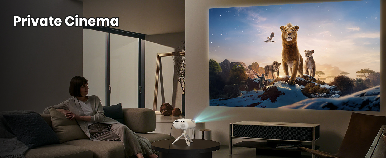 Портативний проєктор Mini Beamer 1080p з Wi-Fi та Bluetooth, сумісний з HDMI, смартфоном, USB, TV-Stick. Ідеально для домашнього кінотеатру та спальні. Чорний (Бежевий)