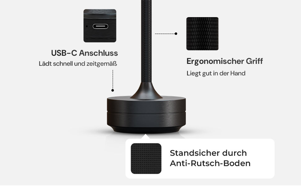 LED настільна лампа бездротова - стильний дизайн з акумулятором та USB-C - 3 кольори світла та диммування - бездротова свобода для дому та вулиці - акумуляторна лампа з регулюванням яскравості (Чорний)
