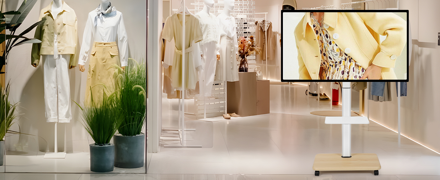 Мобільний ТВ-стіл Hellsehen для LED/LCD/OLED телевізорів 32-70 дюймів (до 45 кг), білий, з регулюванням висоти та блокованими колесами