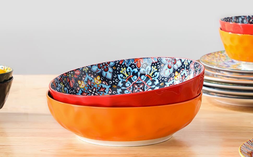 Набір тарілок Vancasso (4 шт) для супу та салату, кераміка, 2340 мл, червоний та помаранчевий, придатні для миття в посудомийній машині та мікрохвильовій печі