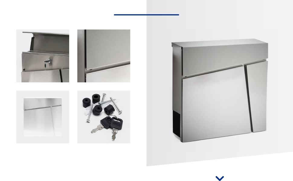 Поштовий ящик Wiltec Designer V23 з нержавіючої сталі 370x102x370 мм, настінний, з замком та відділенням для газет