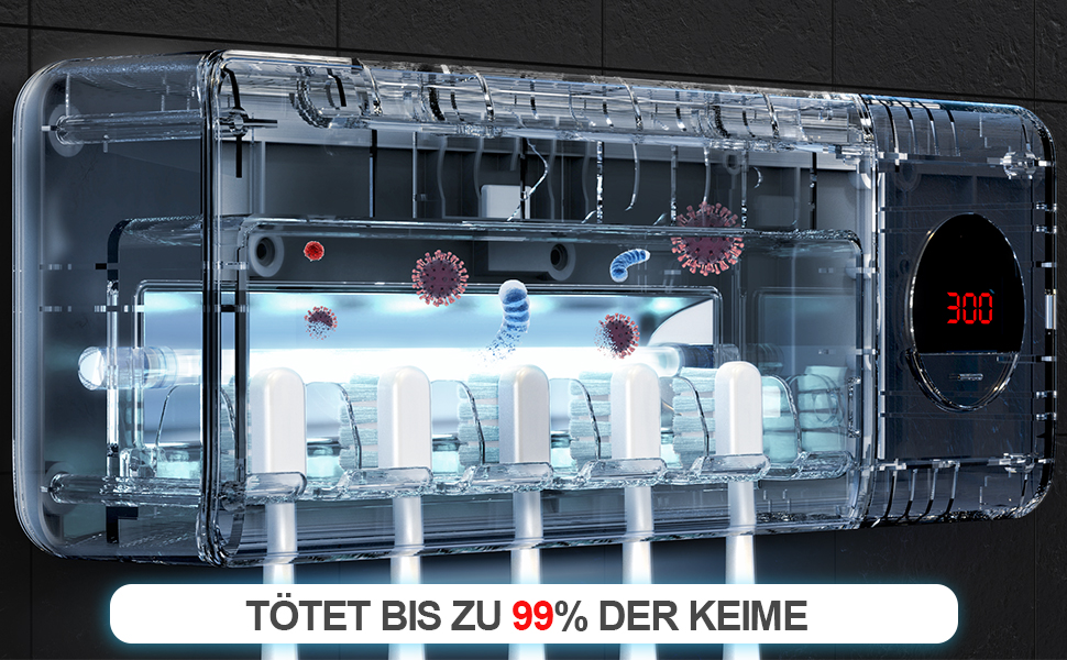 Стерилізатор зубних щіток DSHOW UV з таймером, бездротовий настінний, 2000mAh, білий/чорний