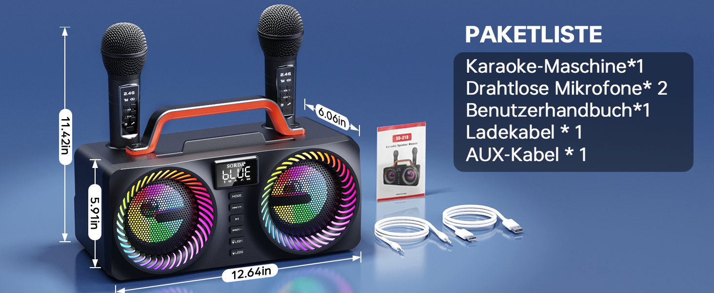 Караоке-машина для дорослих та дітей, портативна Bluetooth-система 80W – 2 бездротові мікрофони, регулювання ехо, USB/AUX-роз'єми, ідеальний подарунок для вечірок на природі