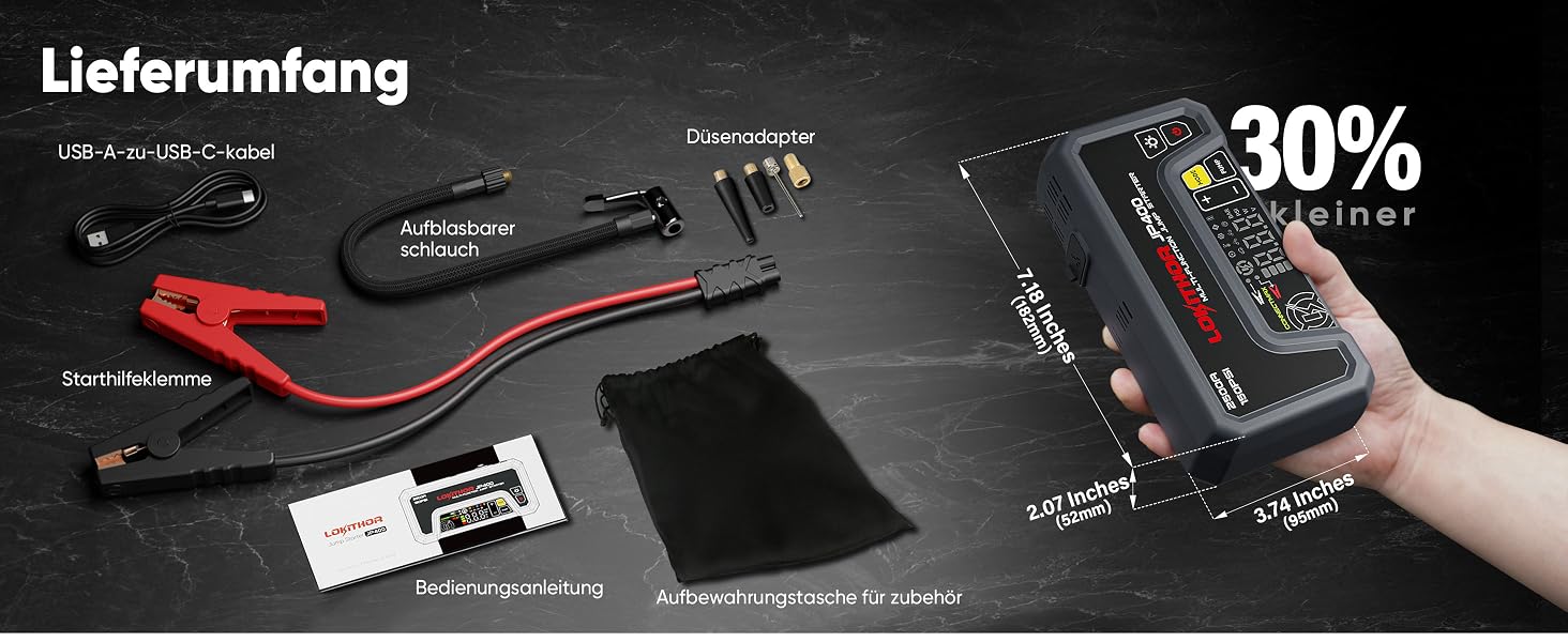 Пусковий пристрій LOKITHOR JP400 Jump Starter Powerbank 2500A з компресором 150 PSI для автомобіля