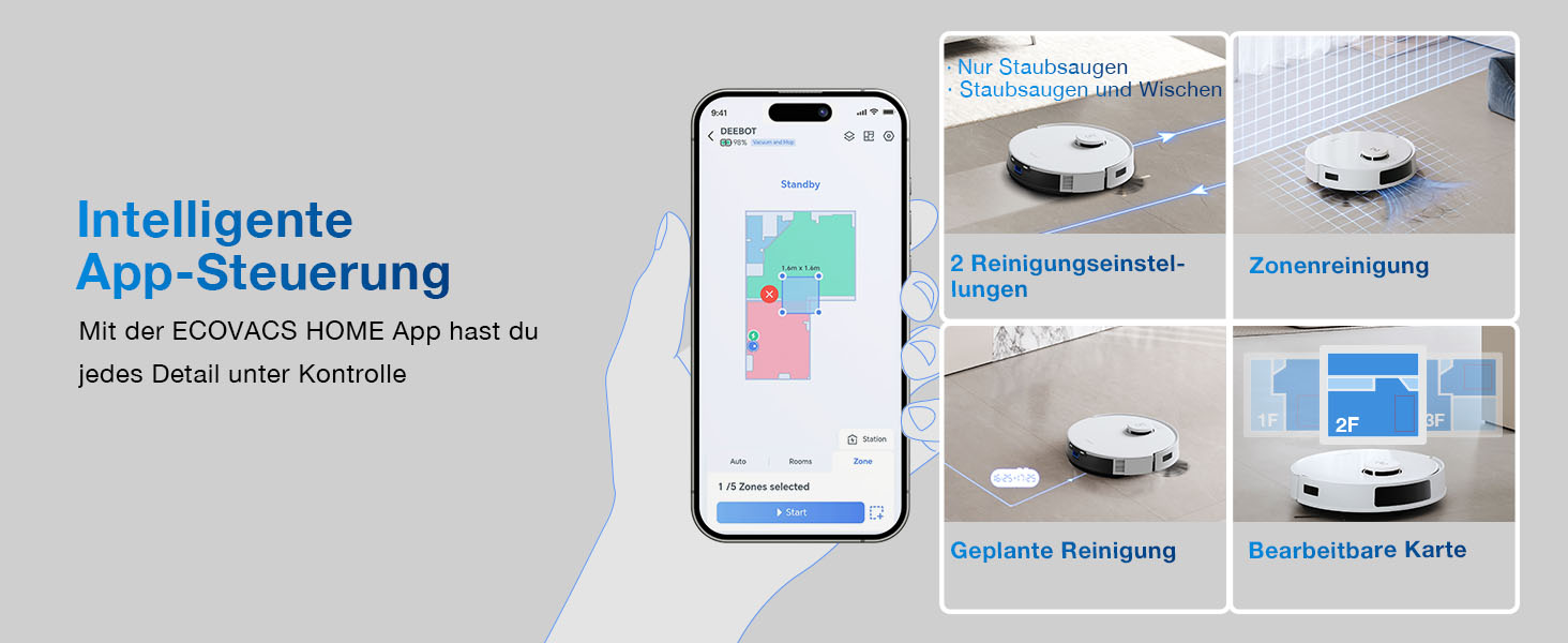 Робот-пилосос ECOVACS DEEBOT N20 Plus з функцією миття, 8000Pa, PureCyclone Station, без мішка, захист від заплутування волосся, до 300 хв роботи, білий