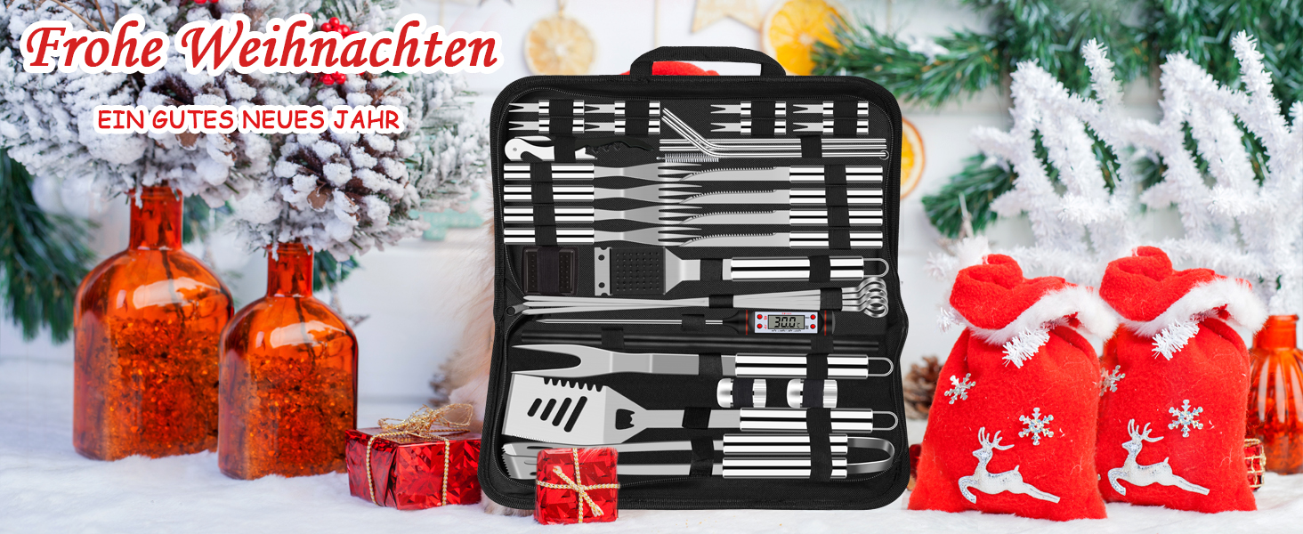 Набір гриля Grilliance 38 шт. з нержавіючої сталі: аксесуари для барбекю, подарунок, високоякісний набір інструментів для гриля з кейсом та килимком для гриля (срібний)