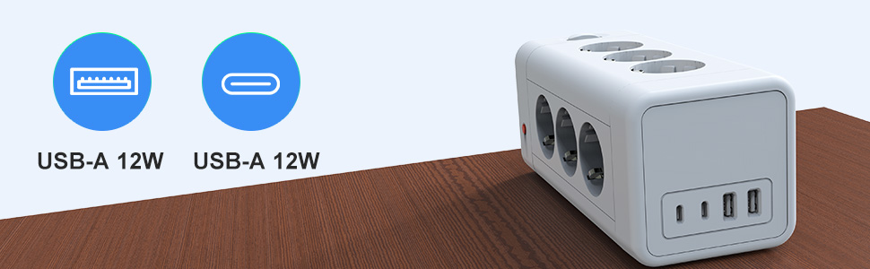 Блок розеток з USB-C, 4 розетки, плоский штекер, індивідуальне вмикання, куб з 2м плетеного кабелю для офісу, дому, подорожей - Білий 002-MF (12 розеток 2M - Білий)