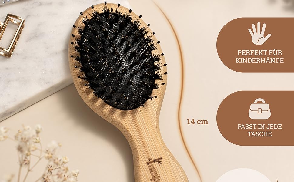 Бамбукова щітка для волосся Lampox з щетиною кабана, масажна щітка для голови, розпушувач для довгих волосся та кучерів, підходить для жінок, чоловіків та дітей (овальна, для дітей)