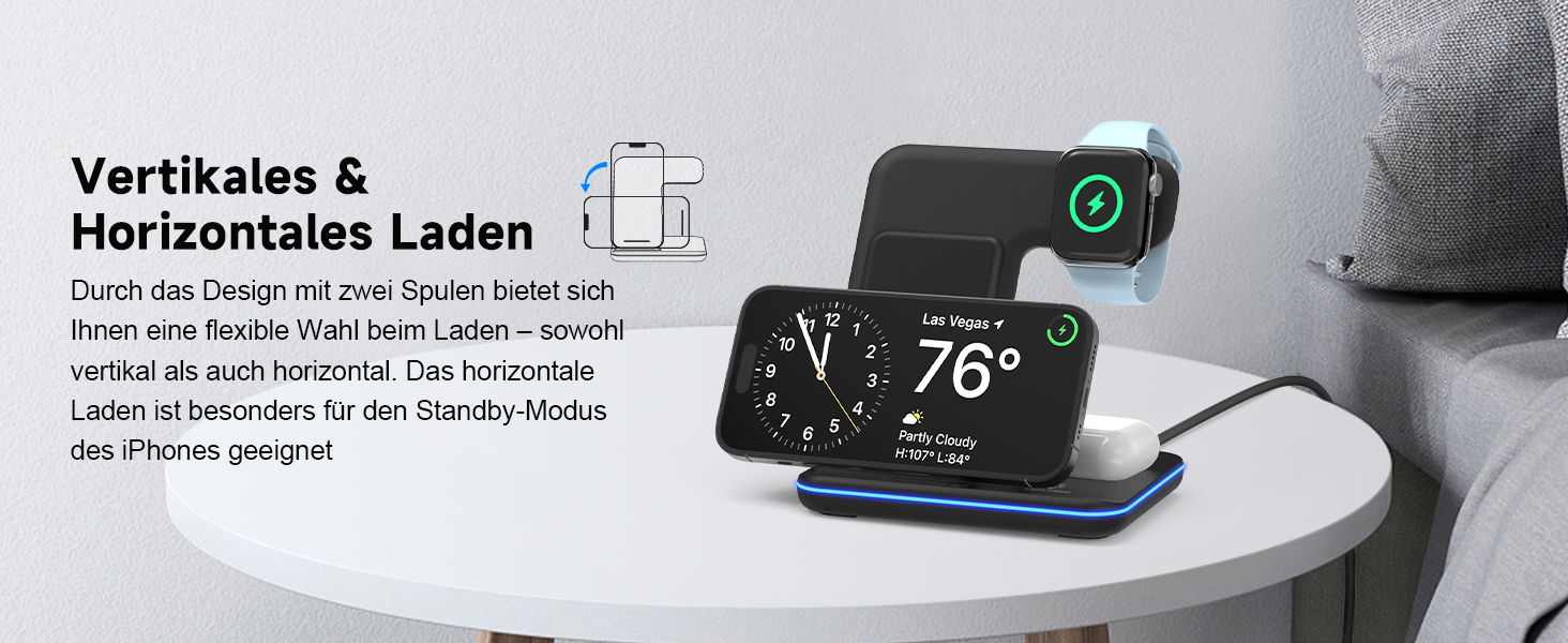 Бездротова зарядка 3-в-1 для Apple iPhone, Apple Watch та AirPods (чорний)