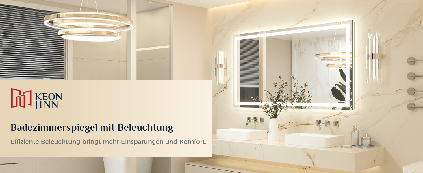 Дзеркало для ванної кімнати Keonjinn з підсвічуванням, чорний металевий каркас 60x80 см, антизапітніння, LED, сенсорне управління, 3 кольори світла, регулювання яскравості, функція пам'яті, настінне дзеркало