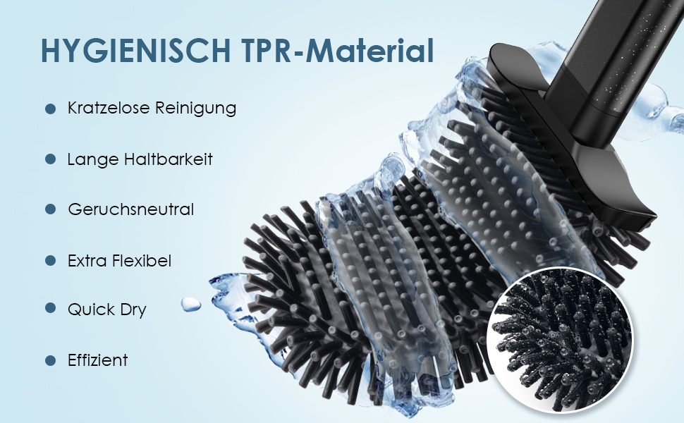 Силіконова щітка для унітазу Klobürste з нержавіючої сталі та контейнером, гнучка щітка для туалету, набір для кріплення на стіну без свердління, для ванної кімнати (чорний)