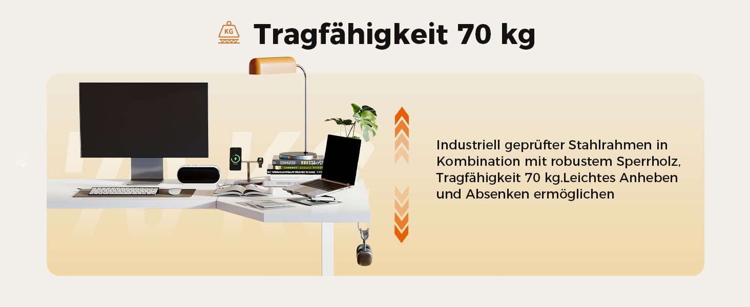 Електричний столик для роботи Agilestic L-подібної форми 150 см, регульована висота, для дому та офісу, ергономічний, зі з'єднуваною панеллю, світло-коричневий (150 x 90 см)