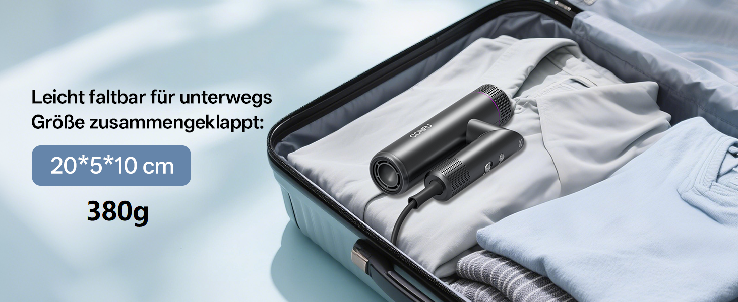 CONFU Professional Ionic Hair Dryer - 1700W Foldable Salon Hair Dryer with Diffuser & Styling Nozzle - Quiet, Long Cord for Home, Salon & Travel