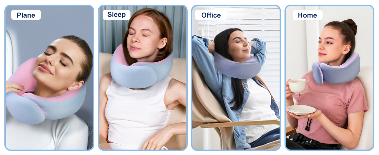 Подушка для шиї Gemice для подорожей, літака, з кріпленням на липучці, з піною з пам'яті, для дорослих, аксесуари для літака, сіра та фіолетова