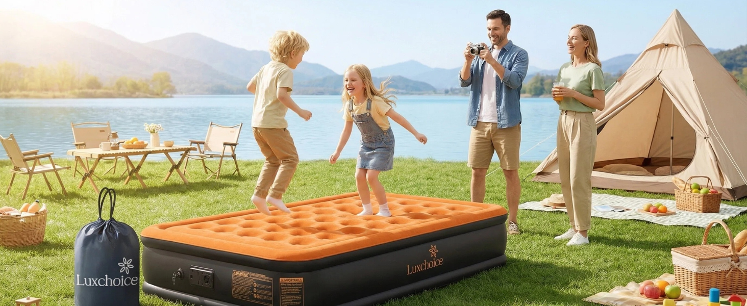 Надувний матрац Luftbett 2-місний з електронасосом, 203x152x40 см, до 300 кг, помаранчевий