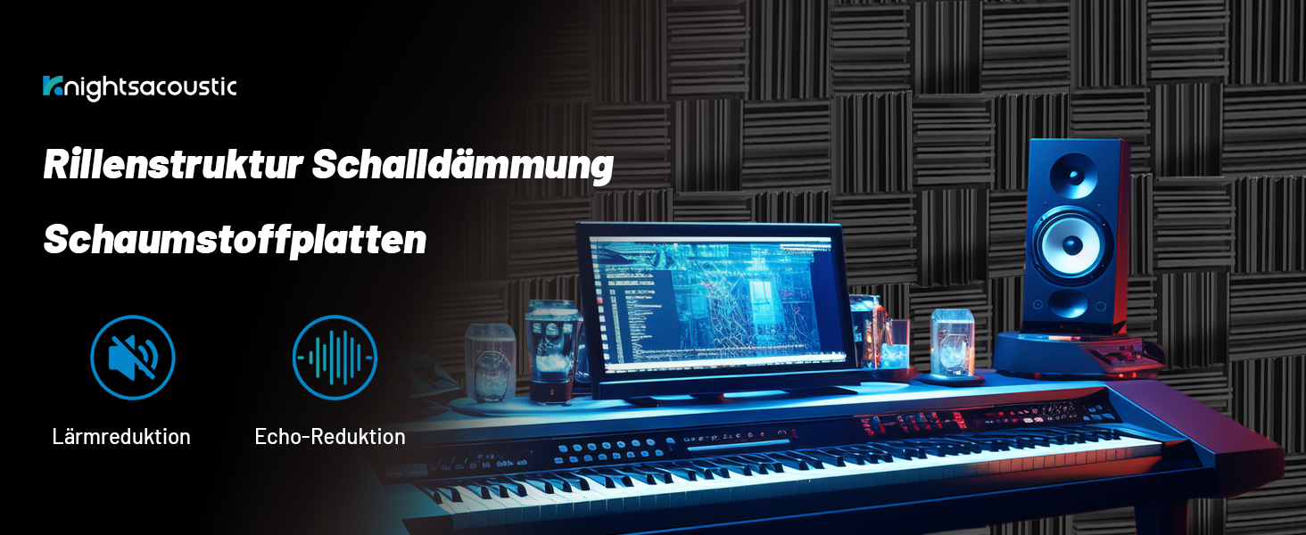 Акустичний поролон для звукоізоляції, шумопоглинаючі панелі 30х30х5 см, висока щільність, набір 48 шт для студії звукозапису та лайв-студій