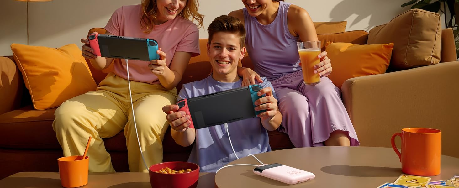 Повербанк VEGER 10000mAh 22.5W з вбудованим кабелем USB-C, рожевий