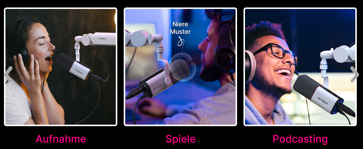 IXTECH Мікрофон з нирковою характеристикою RGB, USB/XLR, для студії, подкастів, стрімінгу, геймінгу та запису голосу, білий