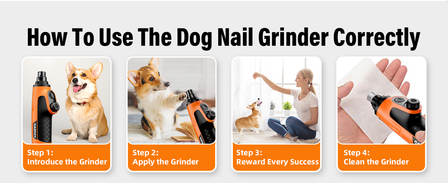 Шліфувальник кігтів для собак Casfuy Smarter Krallenschleifer 6-ступінчатий – 50% потужніший. З 2 LED-лампами, супертихий, перезаряджуваний. Підходить для собак та котів великих, середніх та маленьких порід. Білий (Оранжевий)