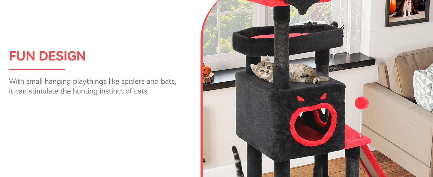 Кігтеточка YITAHOME Готичний XL, 160 см, з 4 колонами з сизалю, 1 дощечкою для шліфування, гамаком, 2 кулями-мавпами, платформами-ліжками, для шліфування, чорна (40 x 48 x 111 см)