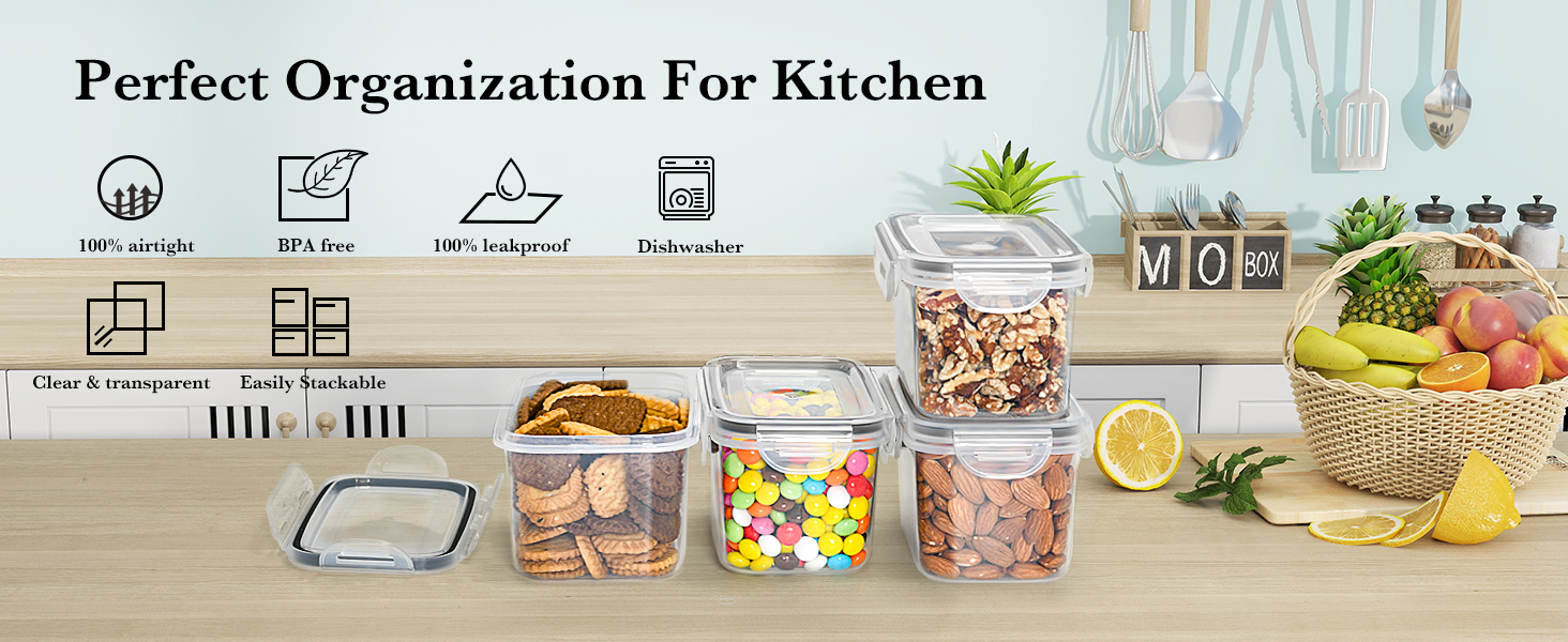 Контейнери для зберігання GoMaihe 12 шт. з кришкою: набір для кухні, 800 мл, з етикетками. Їдальня для їжі, крупи, цукру та спецій. Без BPA, придатні для миття в посудомийній машині. Чорний колір, 0.8 л x 12 шт.