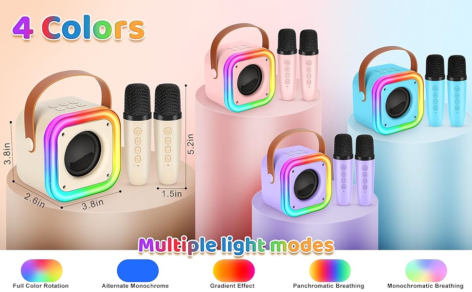 Караоке-машина Spinosaurus для дітей з 2 мікрофонами, Bluetooth, LED-підсвічуванням, портативна, для віку 3-12 років, ідеально для свят та подарунків (блакитна)