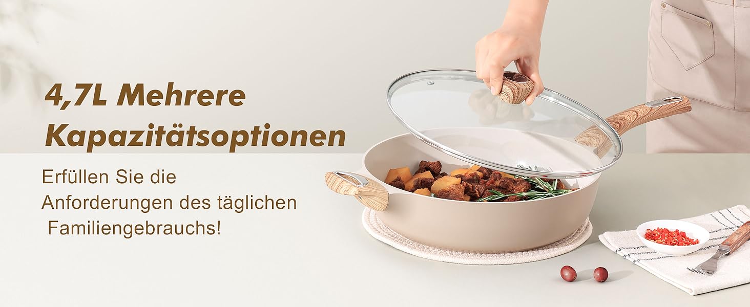 Сковорода SENSARTE з антипригарним покриттям, 30 см, кераміка, гранітне покриття, для плити та індукції, без PFOA/PTFE/PFAS