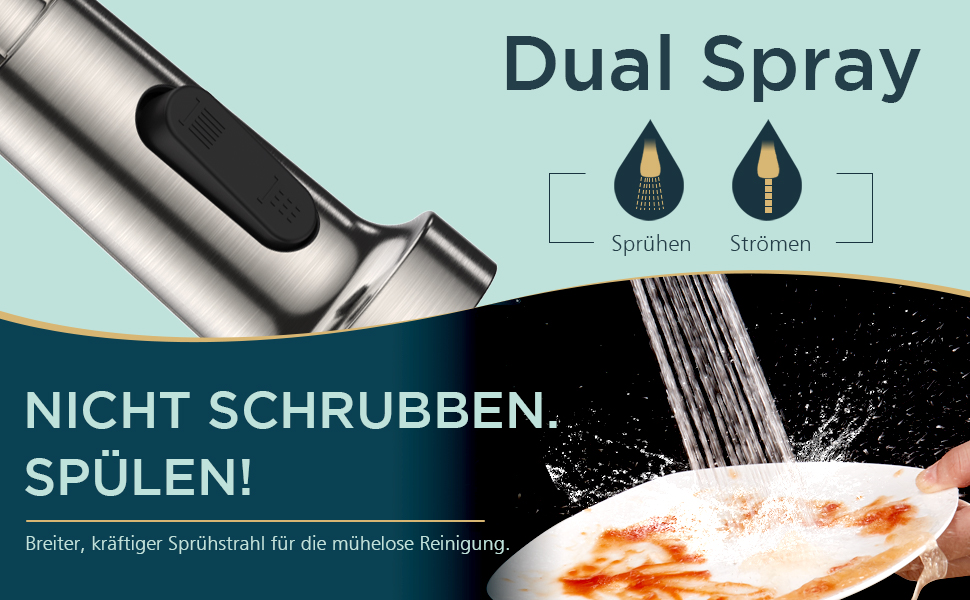 Кран кухонний FORIOUS з високим виливом, поворотний на 360°, з висувною лійкою, нержавіюча сталь, щітка