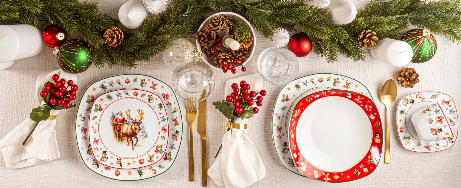 SÄNGER Tafelservice Bilgola: 18-Piece White Dish Set for 6 - Premium Porcelain Dinnerware Set with Soup, Dessert & Dinner Plates | Christmas Design