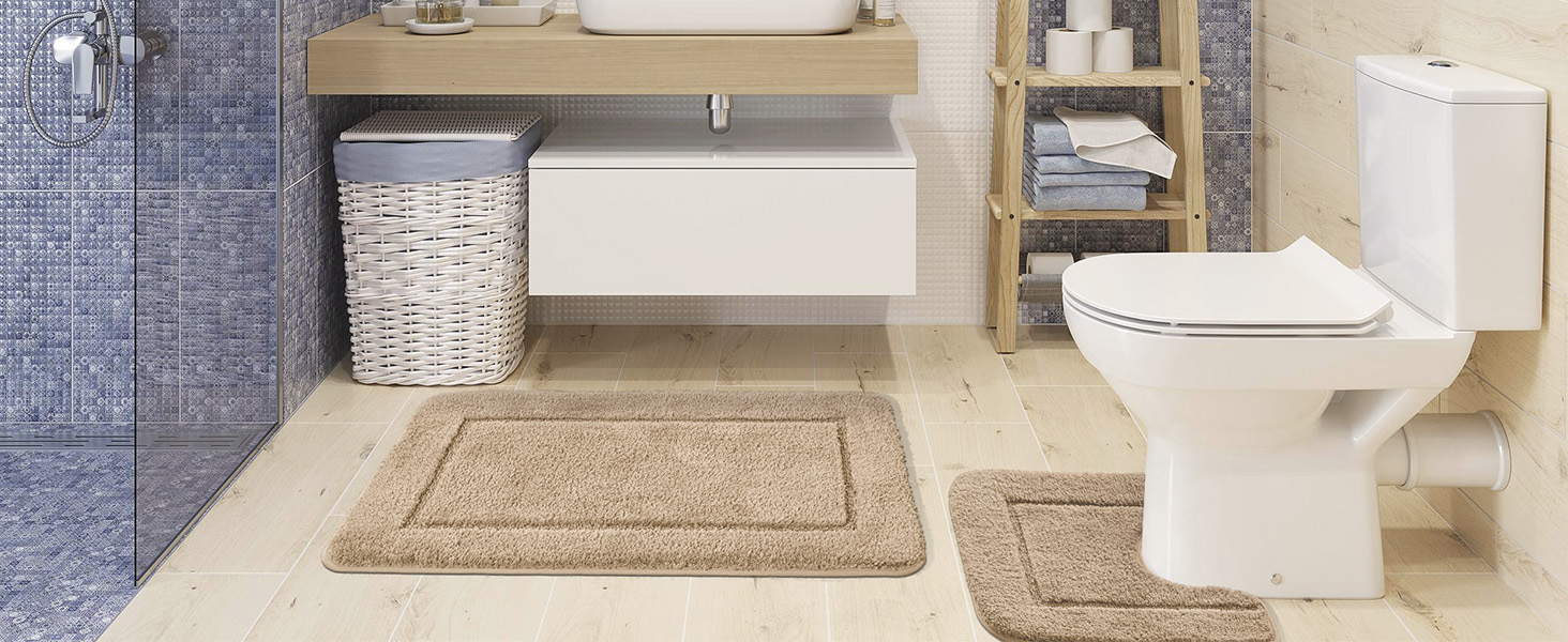 SOANNY Bath Mat Set - 2 Pack Microfiber Bathroom Rugs - Non-Slip, Water Absorbent - 53x86 cm & 50x50 cm
