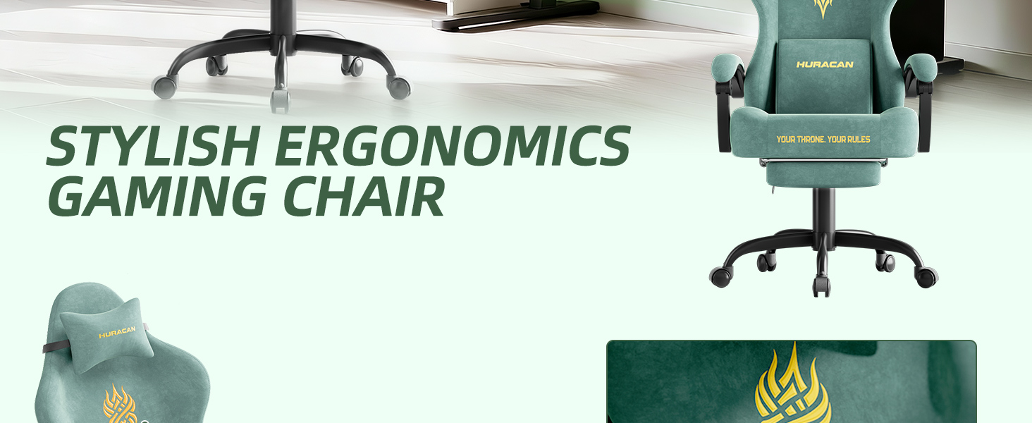 Геймерське крісло Ferghana Ergonomisch LW220: зручне крісло для комп'ютера з підголівником, підтримкою спини, підлокітниками та підставкою для ніг (зелений)