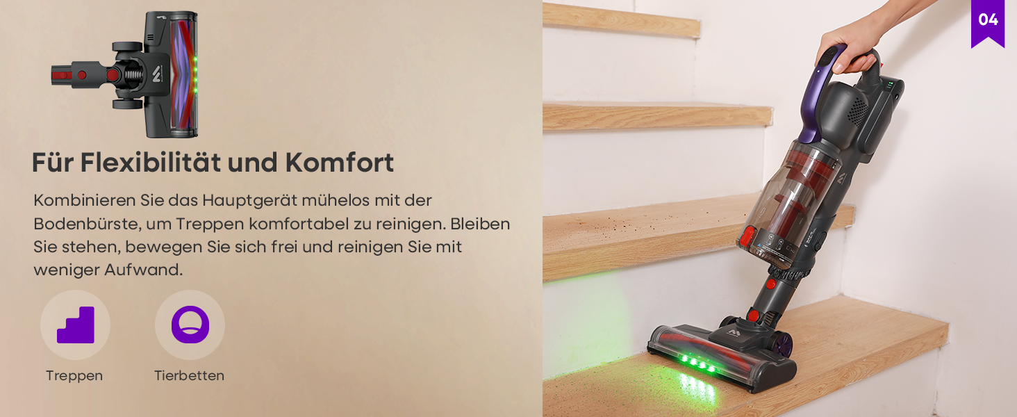 Бездротовий акумуляторний пилосос AlloyMove A03 Lila: потужність 450W, 45000Pa, LED, 60 хвилин роботи, для тварин, килимів, твердих поверхонь