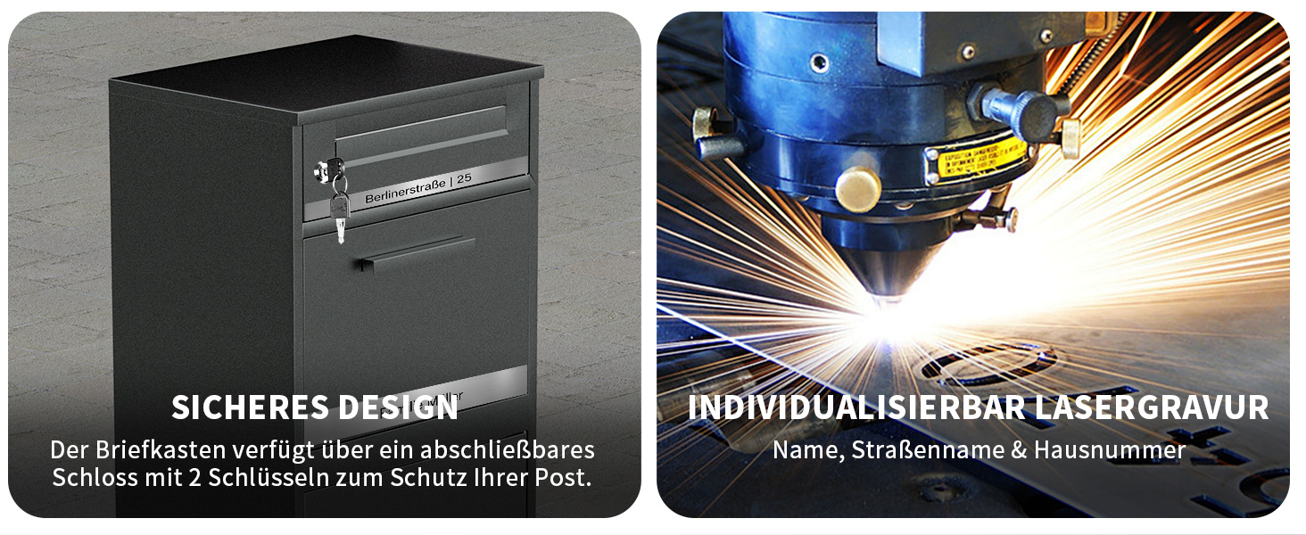 Поштовий ящик антрацит з гравіюванням, персоналізований, 2-в-1, нержавіюча сталь, з відділенням для газет та посилок (XXL)