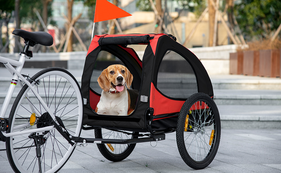 PawHut Причіп для собак, велосипедний причіп для собак, швидкознімні кріплення, водостійкий, оксфордська тканина, сталь, 140 x 71 x 83 см (Червоний)