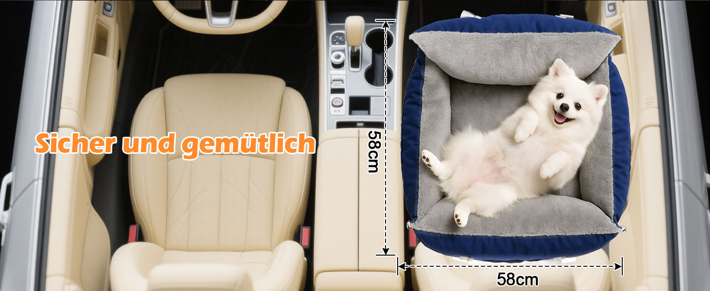 Автокрісло для собак 3-в-1 – переносна ліжко для маленьких собак, з розкладною поверхнею, м'яким матрацом, для переднього або заднього сидіння, внутрішнє та зовнішнє використання (04-Blau)