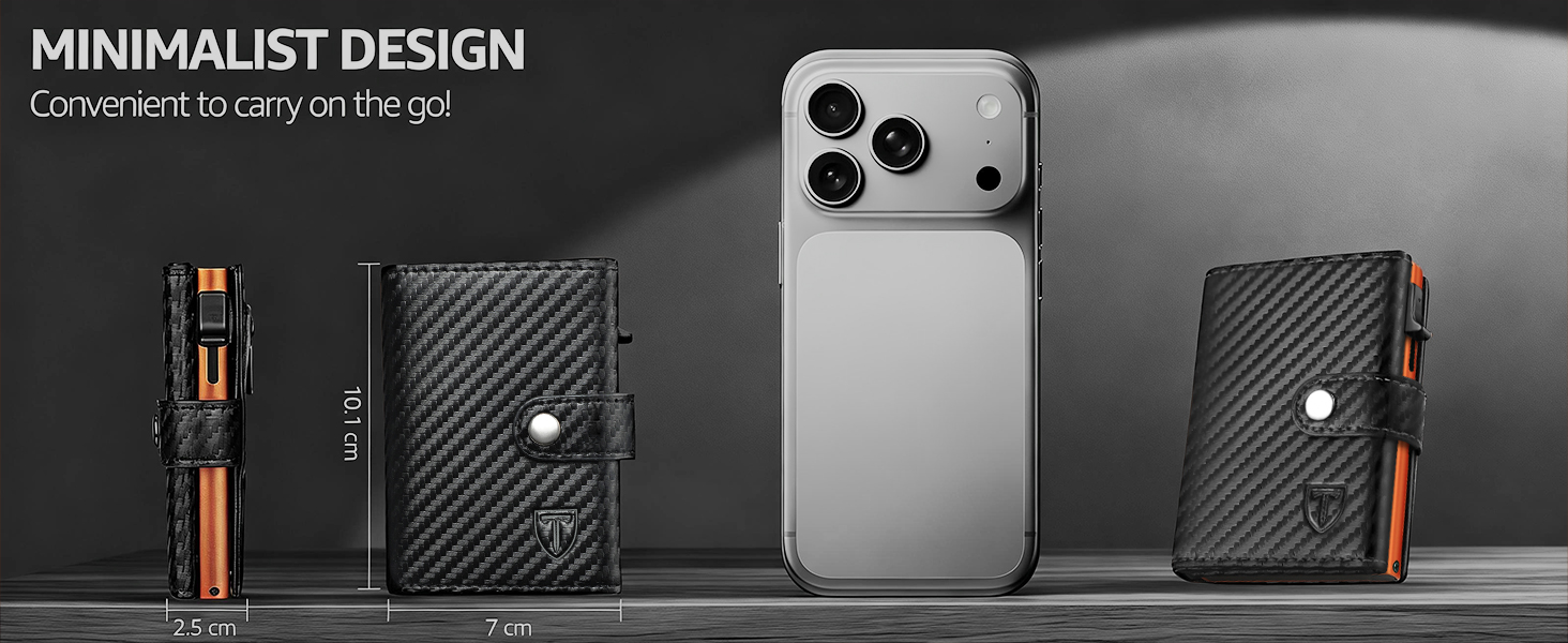 Чоловічий гаманець TENBST з RFID захистом, шкіряний Slim Wallet, картфутляр на 8-10 карт, подарунковий набір (Чорний/Помаранчевий)