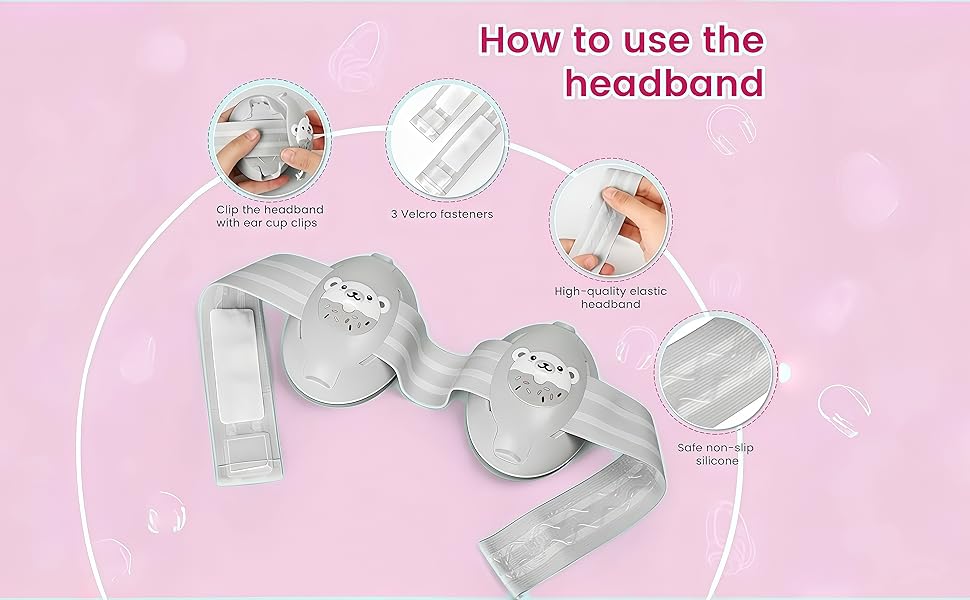 Навушники-захист від шуму для малюків 2-в-1 - сірі, до 48 місяців, регульоване антиковзне обруч, м'які та легкі