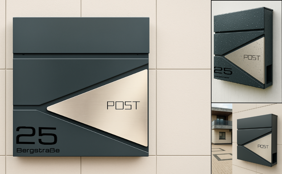 Поштова скринька Verda з газетницею, нержавіюча сталь, антрацит, 2 ключі - дизайнерська настінна скринька з прихованим замком