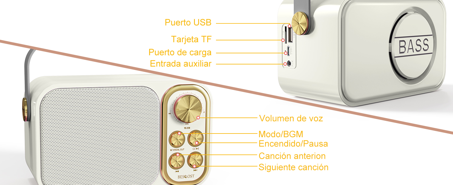 Караоке машина з 2 мікрофонами, портативна Bluetooth колонка для дітей та дорослих, 7 звукових ефектів, ідеальна для вечірок та свят (біла)