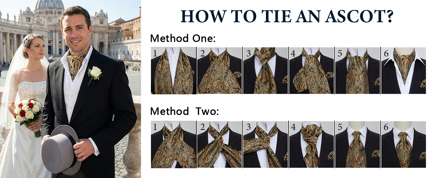 HISDERN Комплект краватка-снуд, краватка-аскот, хустинка для кишені чоловіча Paisley сіра/срібна для весілля та бізнесу