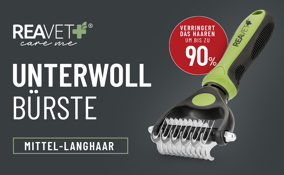Щітка для собак та котів ReaVET для видалення підшерстка та розпушення, великі та середні породи, з масажним ефектом та захистом верхнього шару шерсті (розмір M-L)