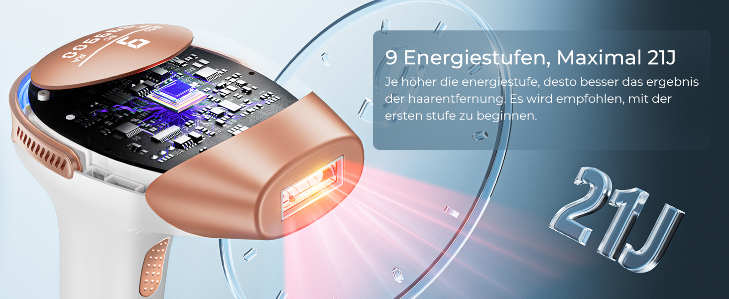 Пристрій для епіляції IPL 21J: Лазерний епілятор з 9 рівнями та червоним світлом 600 нм, 999,900 імпульсів для дому - для жінок та чоловіків, для обличчя, тіла, зони бікіні та ніг