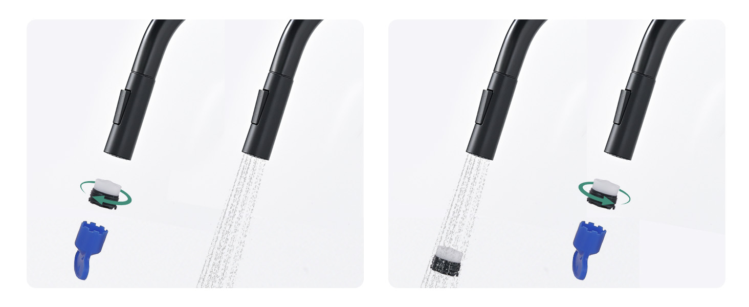 Змішувач кухонний з висувною лійкою та душем, 360° поворот, 2 режими, нержавіюча сталь, чорний