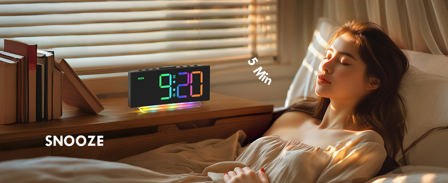 Цифровий LED будильник з RGB підсвіткою (7 кольорів), мережевий будильник з 2 сигналами, функцією Snooze, регулюванням гучності та яскравості, формат 12/24г, багатоколірний