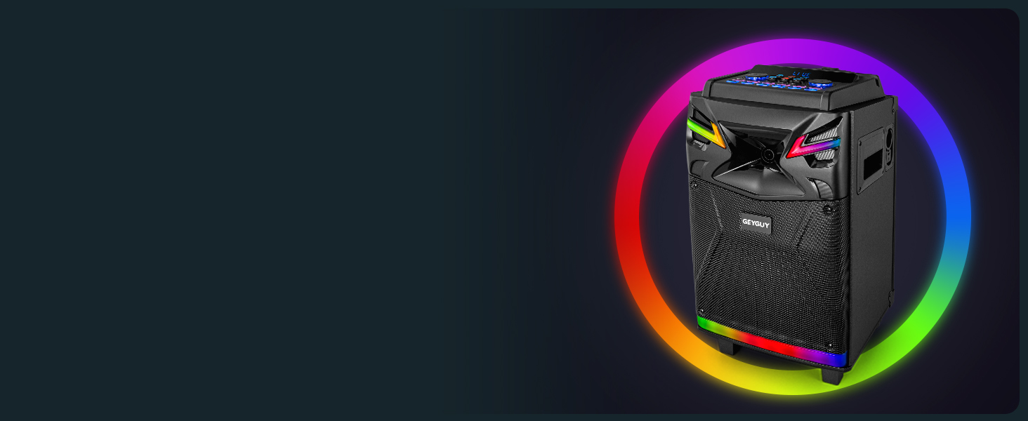 Портативна караоке система з Bluetooth та 2 мікрофонами, 2 x 10” динаміки, USB-C запис, світлові ефекти, FM, підтримка TV/проектора, GTSK210-1