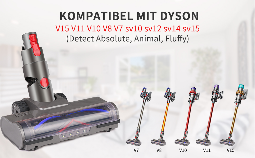 Насадка для пилососа Dyson V7 V8 V10 V11 V15 з LED-підсвічуванням та блокуванням витяжки, для твердих підлог та килимів