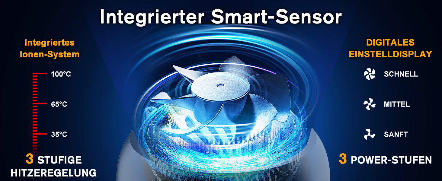 Професійний фен Hiacinto з іонізацією та технологією Plasma, 180 000 обертів/хв, тихий (59dB), 3 режими температури/повітря, з насадкою та дифузором, компактний для подорожей