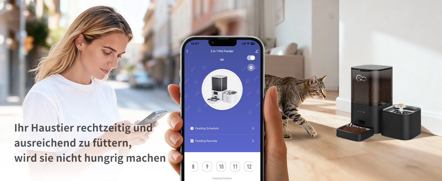 Автоматичний диспенсер корму та води для котів DOEL 2-в-1 з керуванням через додаток, голосовою підтримкою та таймером, 6л корму + 2.5л води
