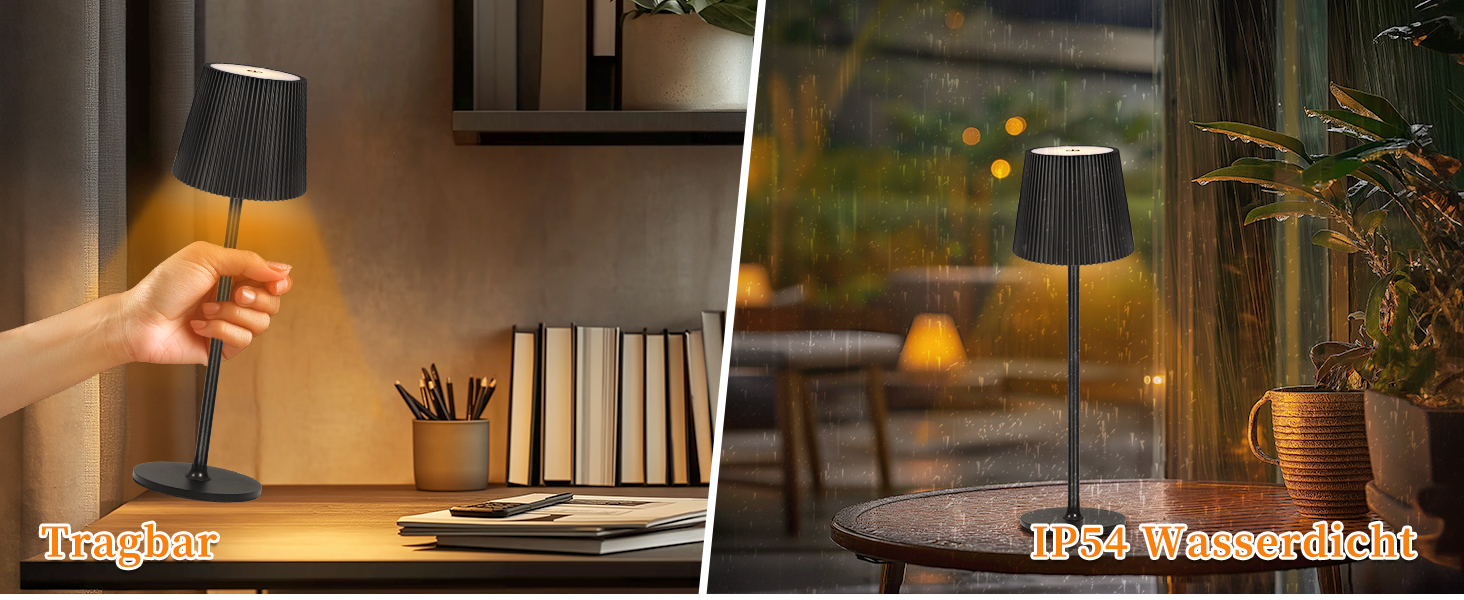 LED-лампа настільна бездротова диммируемая чорна з USB-C, сенсорна лампа з 3 колірними температурами, плавною регулюванням яскравості, регульованою висотою, IP54 вологостійка для внутрішнього/зовнішнього використання, чорна (нова версія)