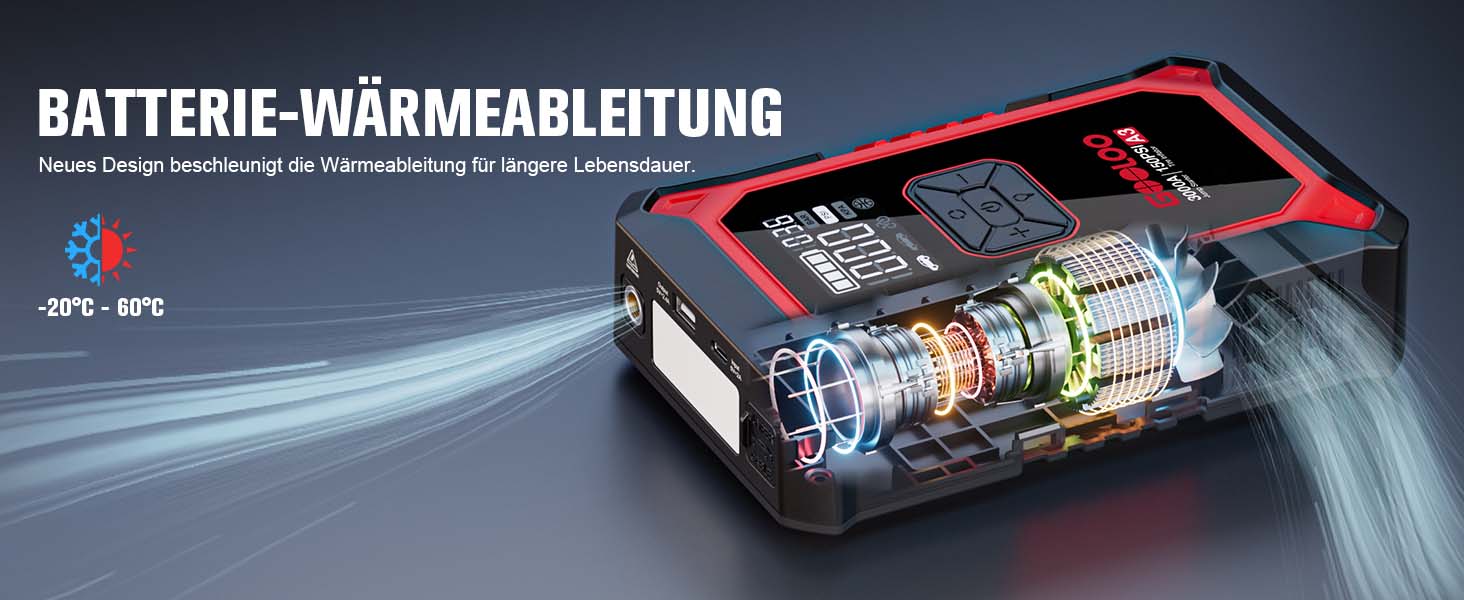 Powerbank з компресором GOOLOO A3 для автомобіля 12V (до 9.0L бензин/6.5L дизель), 3000A, 150PSI, LED дисплей